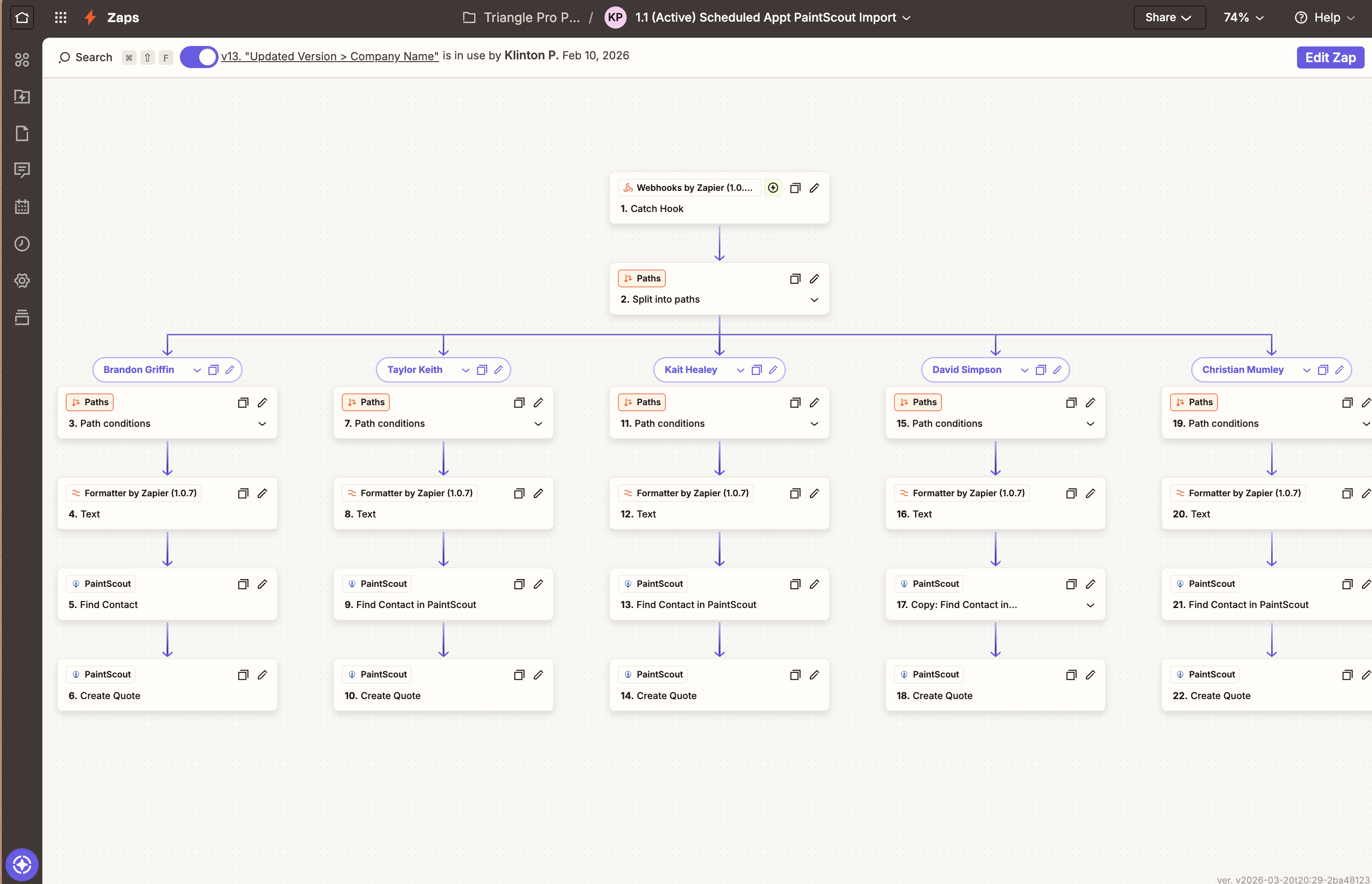Zapier workflow - PaintScout Import