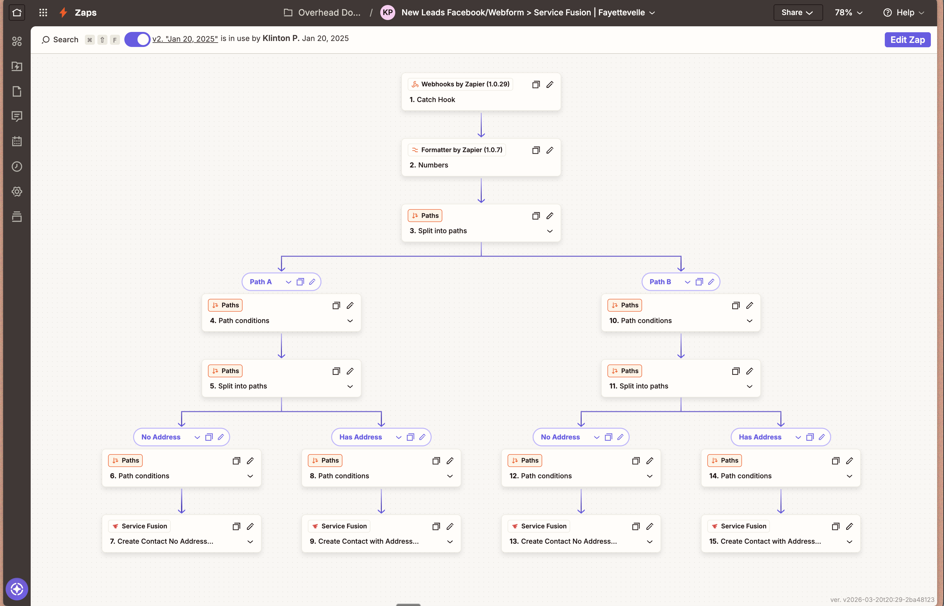 Zapier workflow - Service Fusion